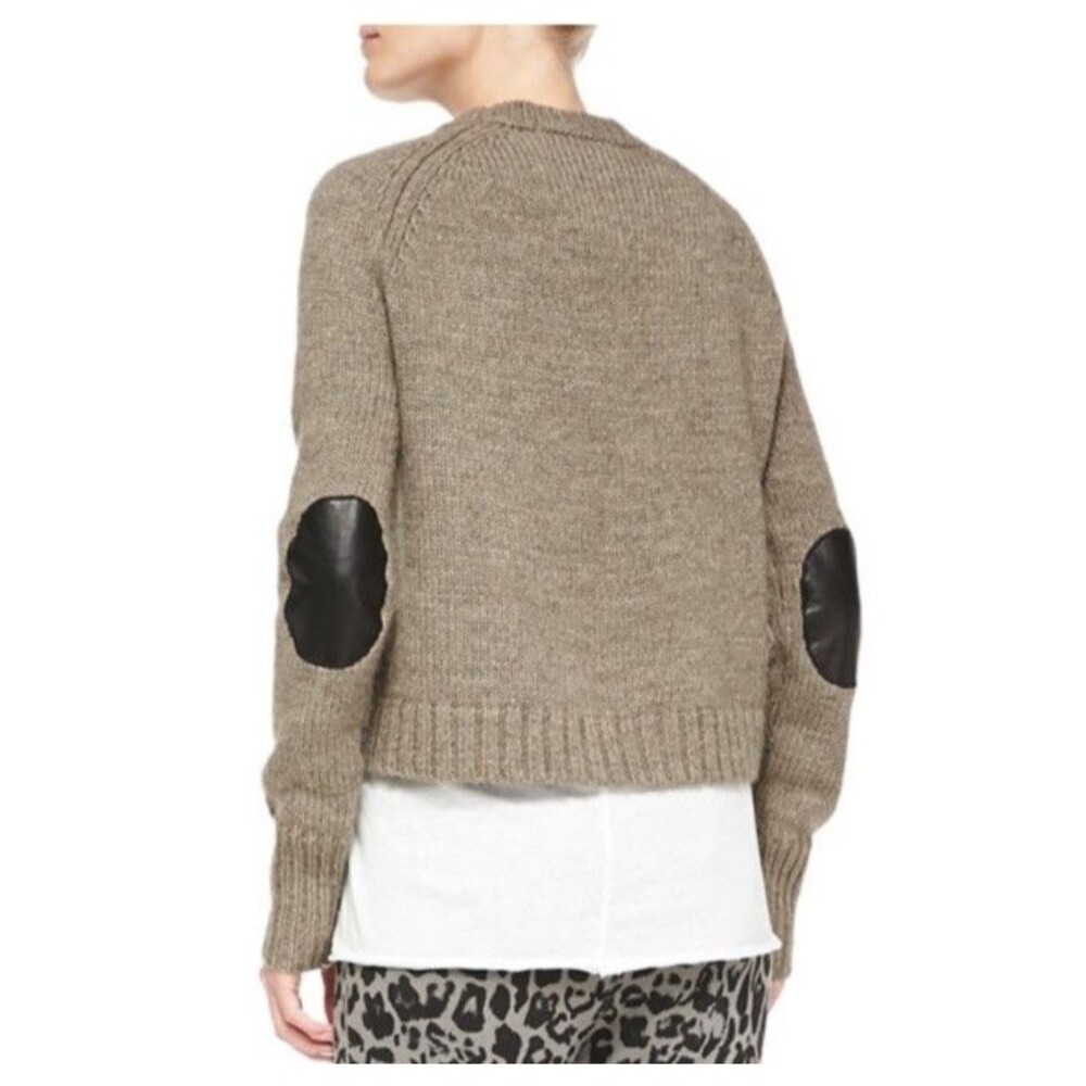 Pam & Gela Leather Elbow Patch Wool Alpaca Sweater Quiet Luxury M